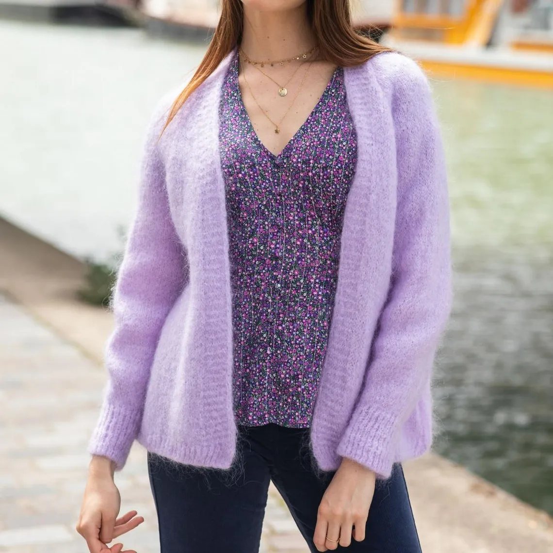 Gilet violet manches longues FREYA en mohair | 3 Suisses