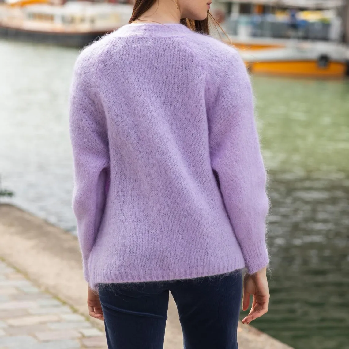 Gilet violet manches longues FREYA en mohair | 3 Suisses