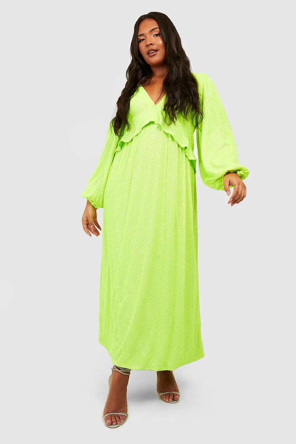 Grande taille - Robe mi-longue pailletée à volants