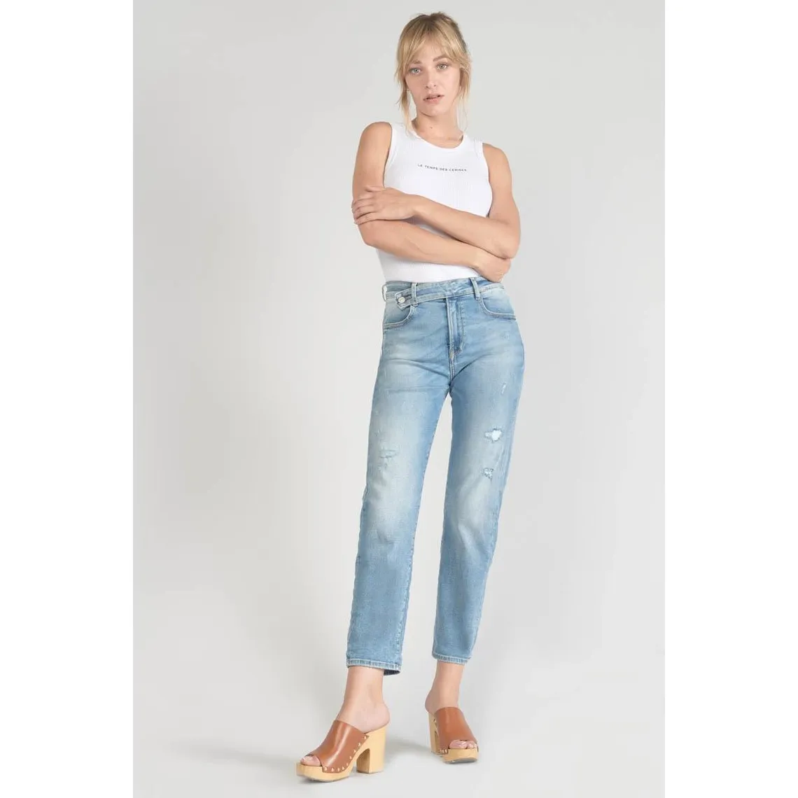 Jeans  400/17 mom taille haute 7/8ème en coton | 3 Suisses