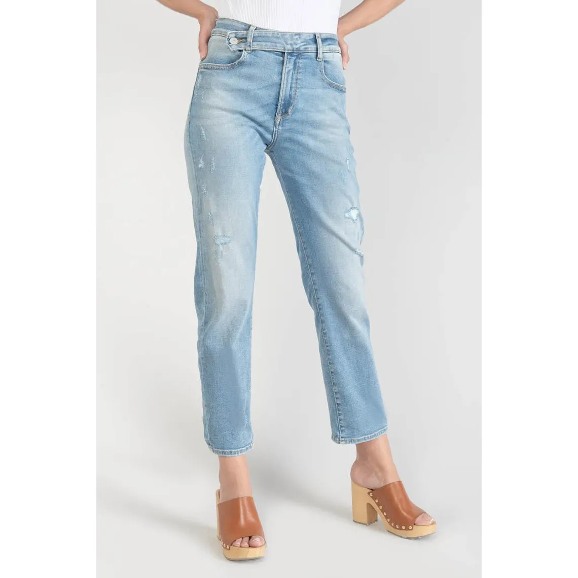 Jeans  400/17 mom taille haute 7/8ème en coton | 3 Suisses