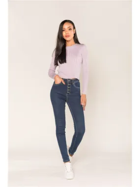 Jeans 5 boutons taille haute lise - Mode et prêt à porter