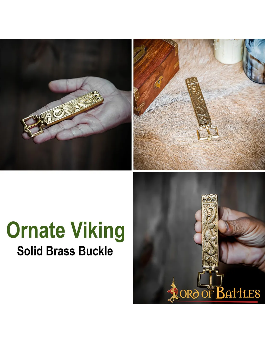 Longue boucle de ceinture viking en laiton ⚔️ Boutique Épées