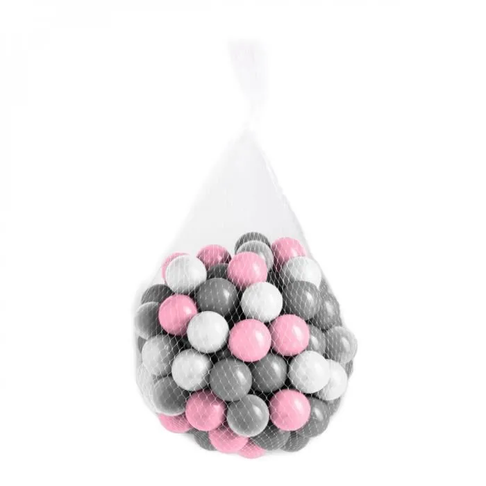 Lot de 5 sacs de 100 balles de jeu ou de piscine  5,5 cm - Rose, gris, blanc et transparent - Monsieur Bébé