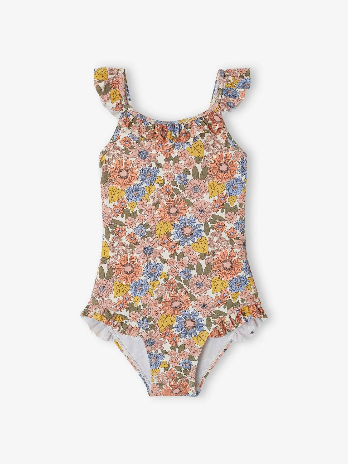 Maillot de bain à fleurs 1 pièce fille écru - Vertbaudet