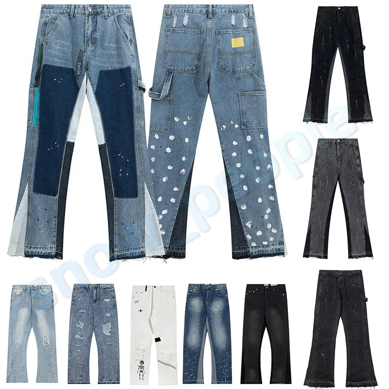 Mejor Precio En A Granel Hommes Designers Jeans Évasés Hip Hop Épissé Jeans Évasés En Détresse Déchiré Slim Fit Denim Pantalon M