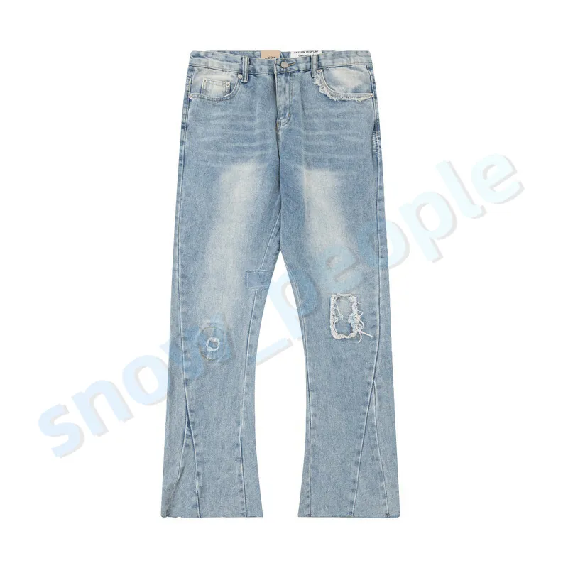 Mejor Precio En A Granel Hommes Designers Jeans Évasés Hip Hop Épissé Jeans Évasés En Détresse Déchiré Slim Fit Denim Pantalon M