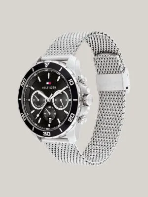 Montre de sport bracelet maille cadran noir | Argent | Tommy Hilfiger