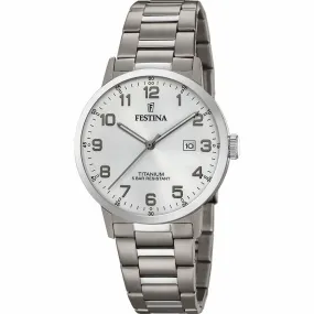 Montre Festina F20435-1 -  Dateur quartz cadran blanc et bracelet titane Homme | 3 Suisses