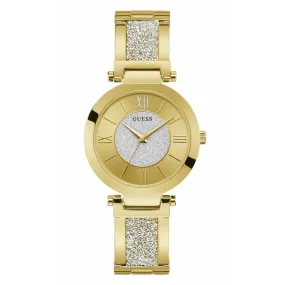 Montre Guess W1288L2 - AURORA Boîtier acier doré brillant cadran doré avec cristaux bracelet acier dor&eacut