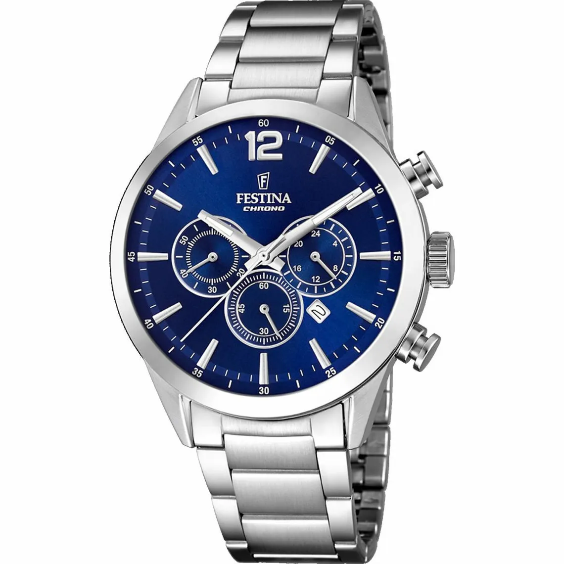 Montre Homme Festina F20343-7 - Chrono Timeless acier cadran bleu et bracelet acier | 3 Suisses