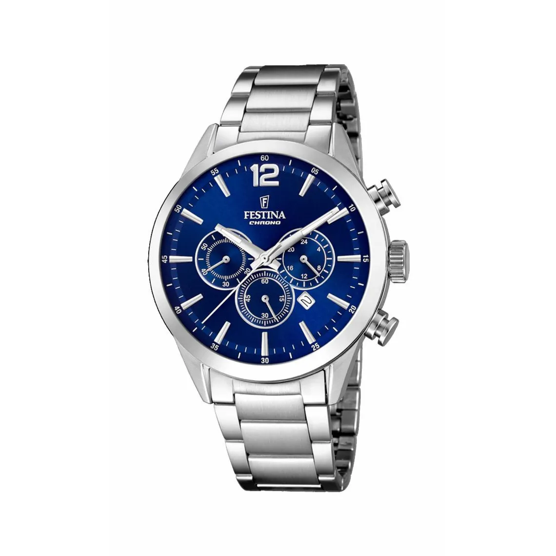 Montre Homme Festina F20343-7 - Chrono Timeless acier cadran bleu et bracelet acier | 3 Suisses