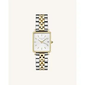 Montre Rosefield QMWSSG-Q023 - Boîtier métal doré brillant cadran blanc avec dateur bracelet acier bicolore 