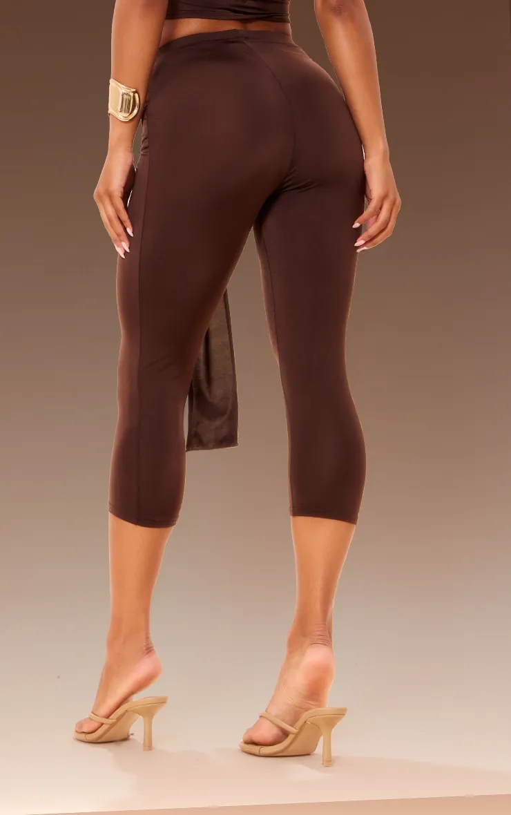 Pantalon capri moulant chocolat drapé et noué