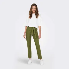 Pantalon cargo ceinture poches taille haute 55% lin Femme ONLY à prix 