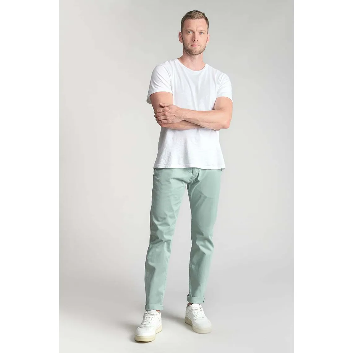 Pantalon chino CESAR vert d'eau en coton Le Temps des Cerises - Pantalon Homme sur MenCorner