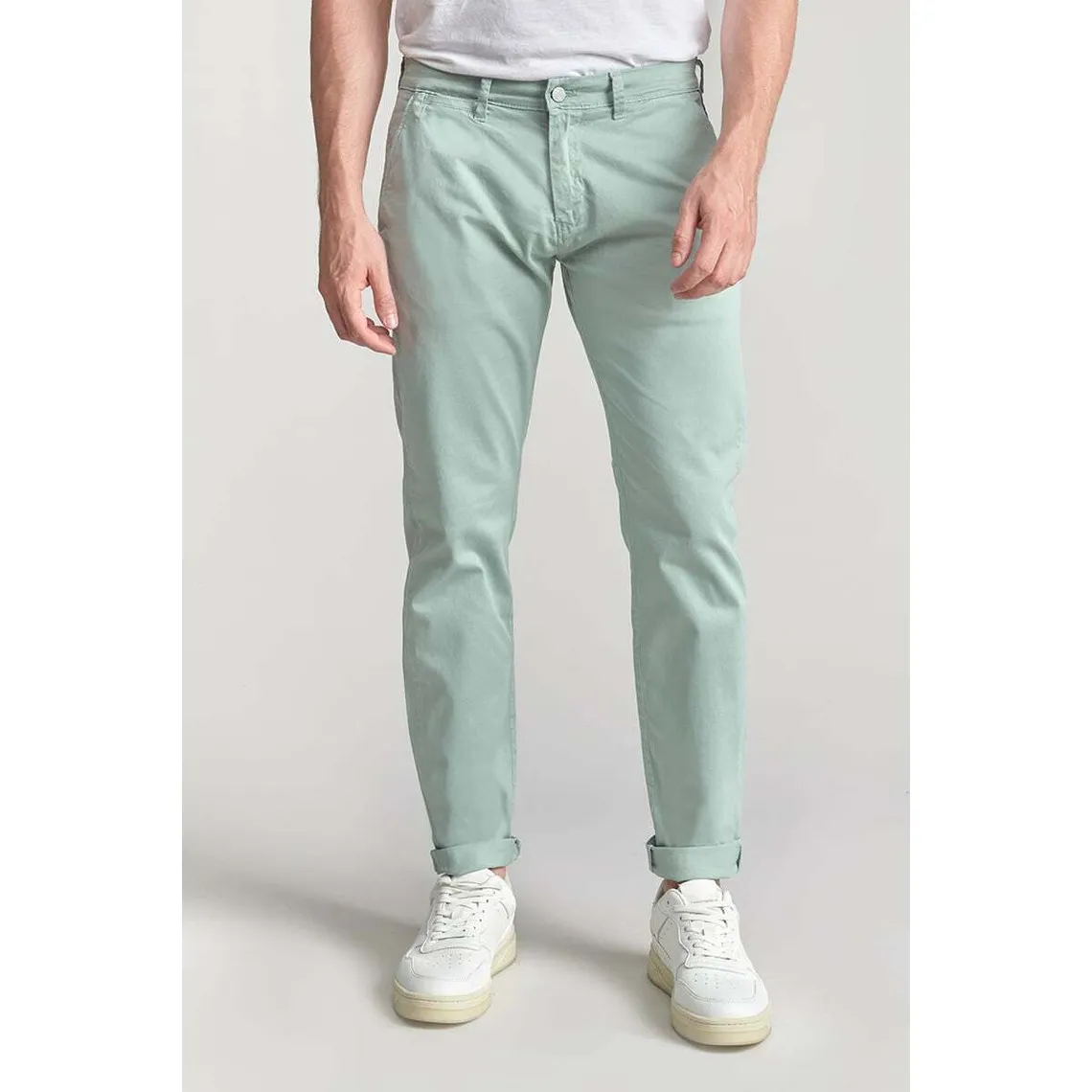 Pantalon chino CESAR vert d'eau en coton Le Temps des Cerises - Pantalon Homme sur MenCorner