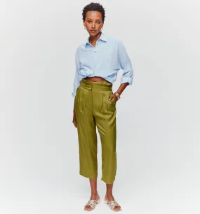 Pantalon cropped et soyeux - Vert olive