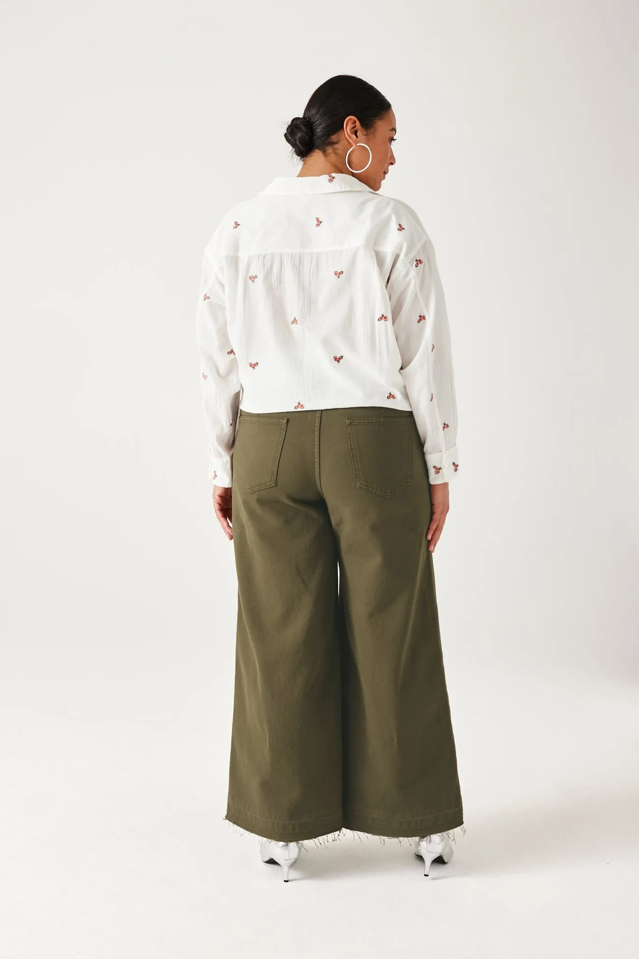 Pantalon large en toile Femme - Kaki