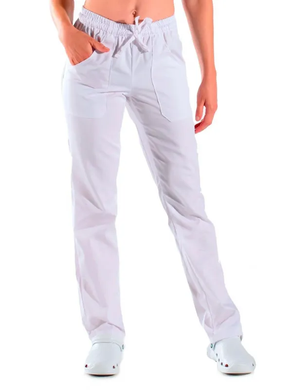 Pantalon Mixte Taille Elastique Blanc 100% Coton