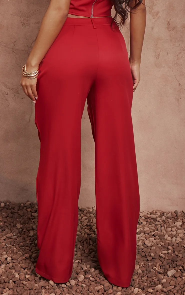 Pantalon style tailleur en maille tissée rouge