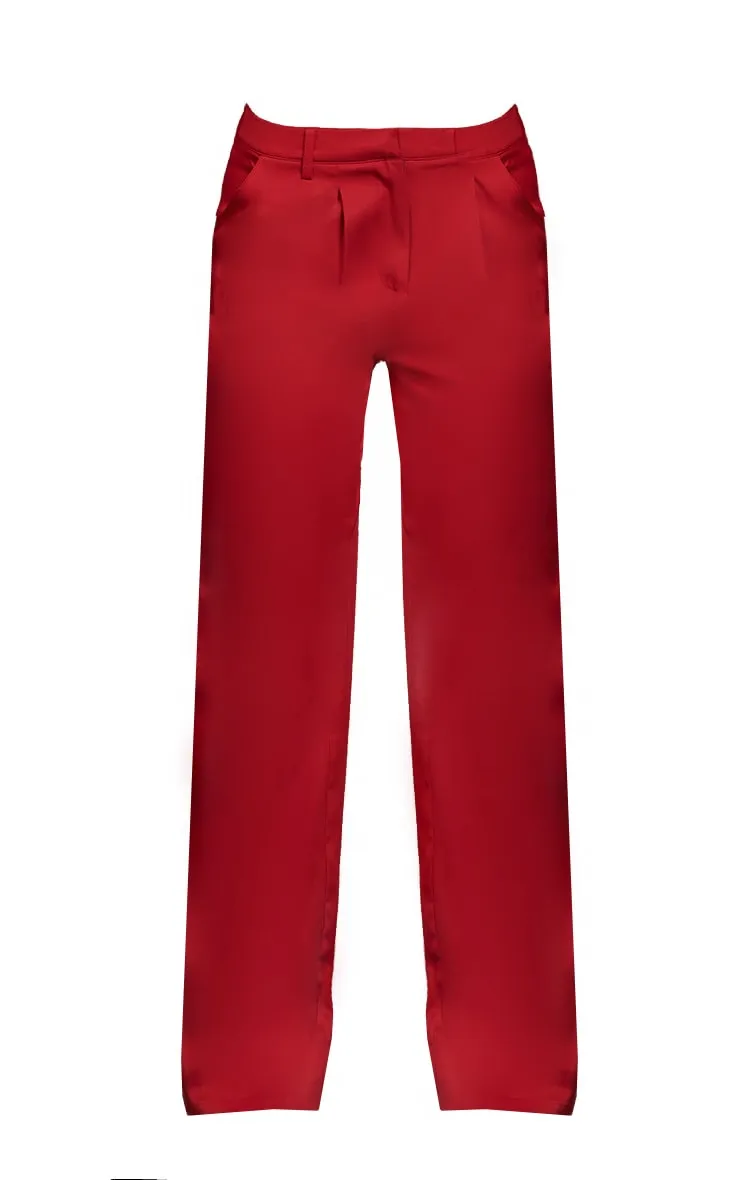 Pantalon style tailleur en maille tissée rouge