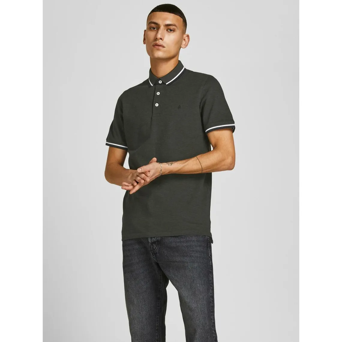 Polo Slim Fit Polo Manches courtes Vert foncé en coton Glen Jack & Jones - Maillot de corps Homme sur MenCorner