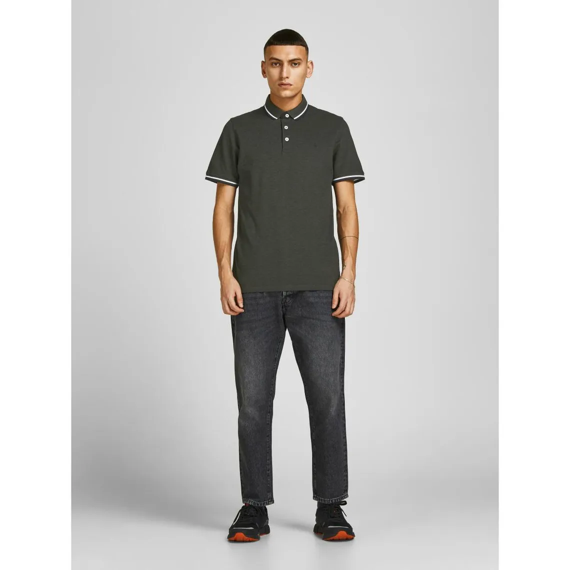 Polo Slim Fit Polo Manches courtes Vert foncé en coton Glen Jack & Jones - Maillot de corps Homme sur MenCorner