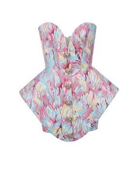 Robe bustier imprimée Plumes à basque