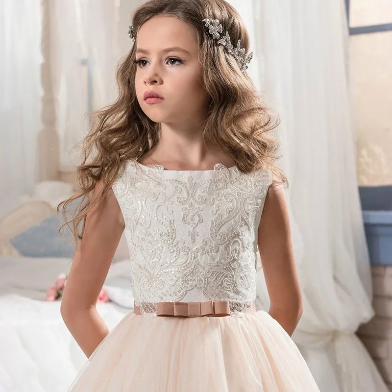 Robe Ceremonie Fille Bleu Clair Tulle Dentelle Robe De Soirée Enfant