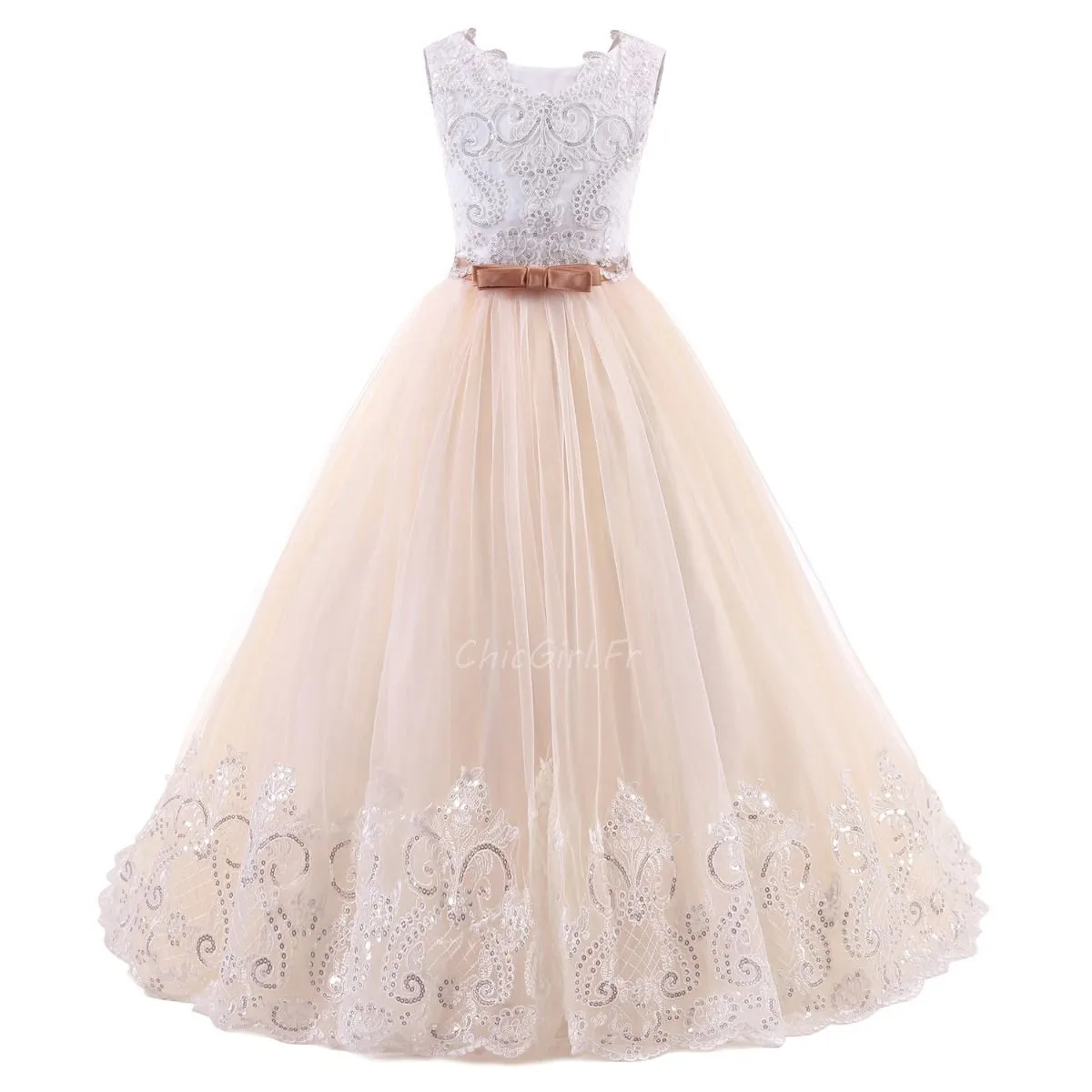 Robe Ceremonie Fille Bleu Clair Tulle Dentelle Robe De Soirée Enfant