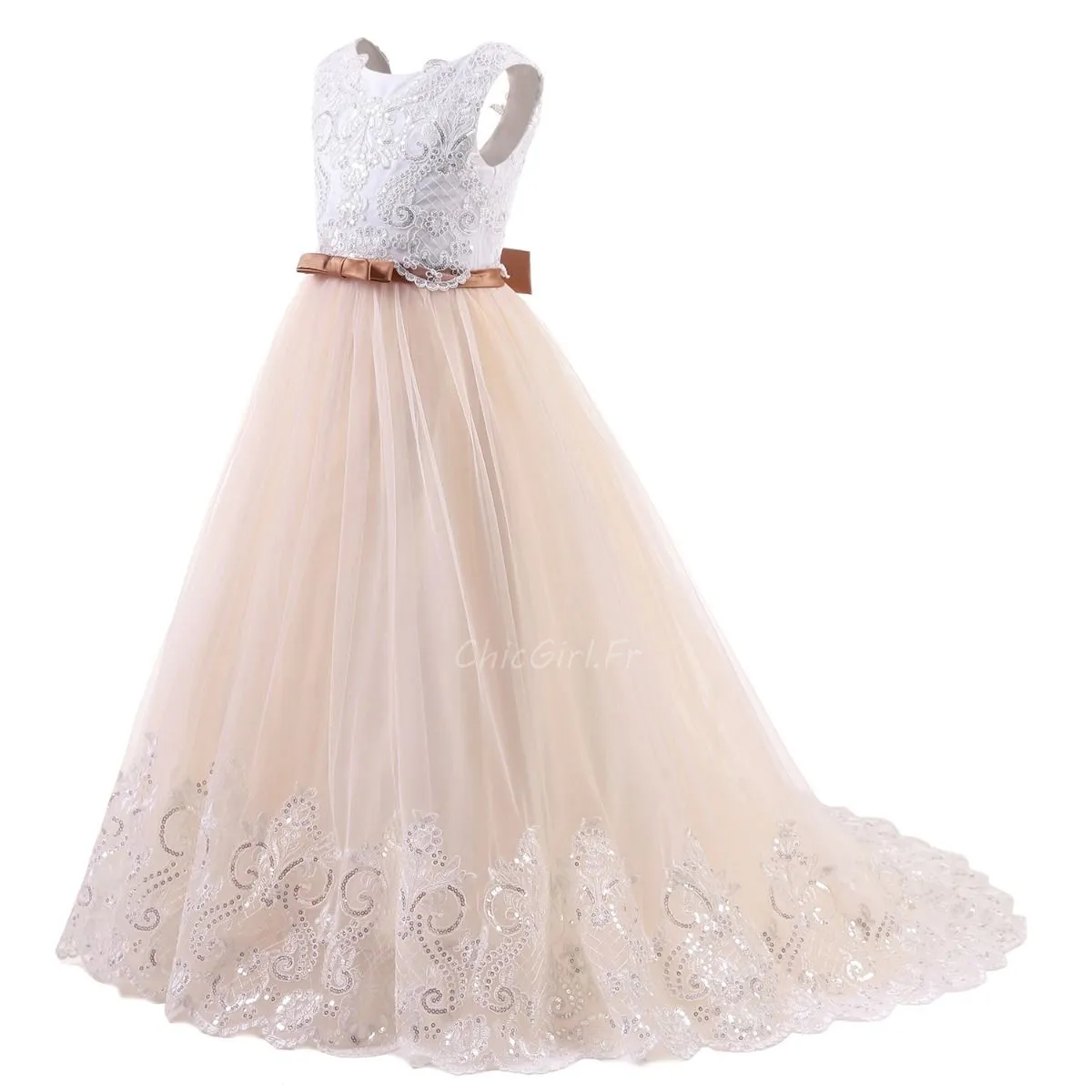 Robe Ceremonie Fille Bleu Clair Tulle Dentelle Robe De Soirée Enfant