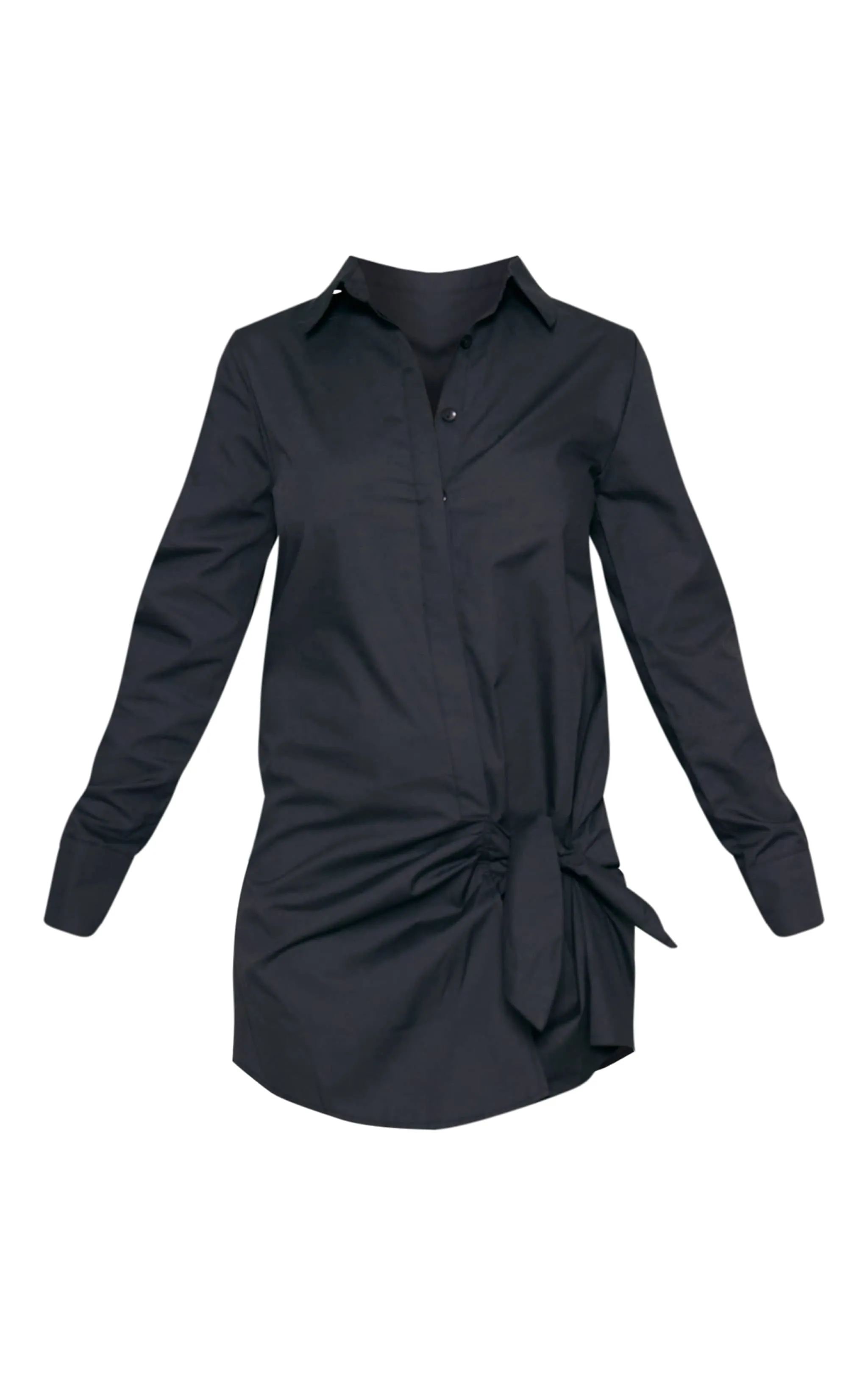 Robe chemise en popeline de coton noire à détail noué