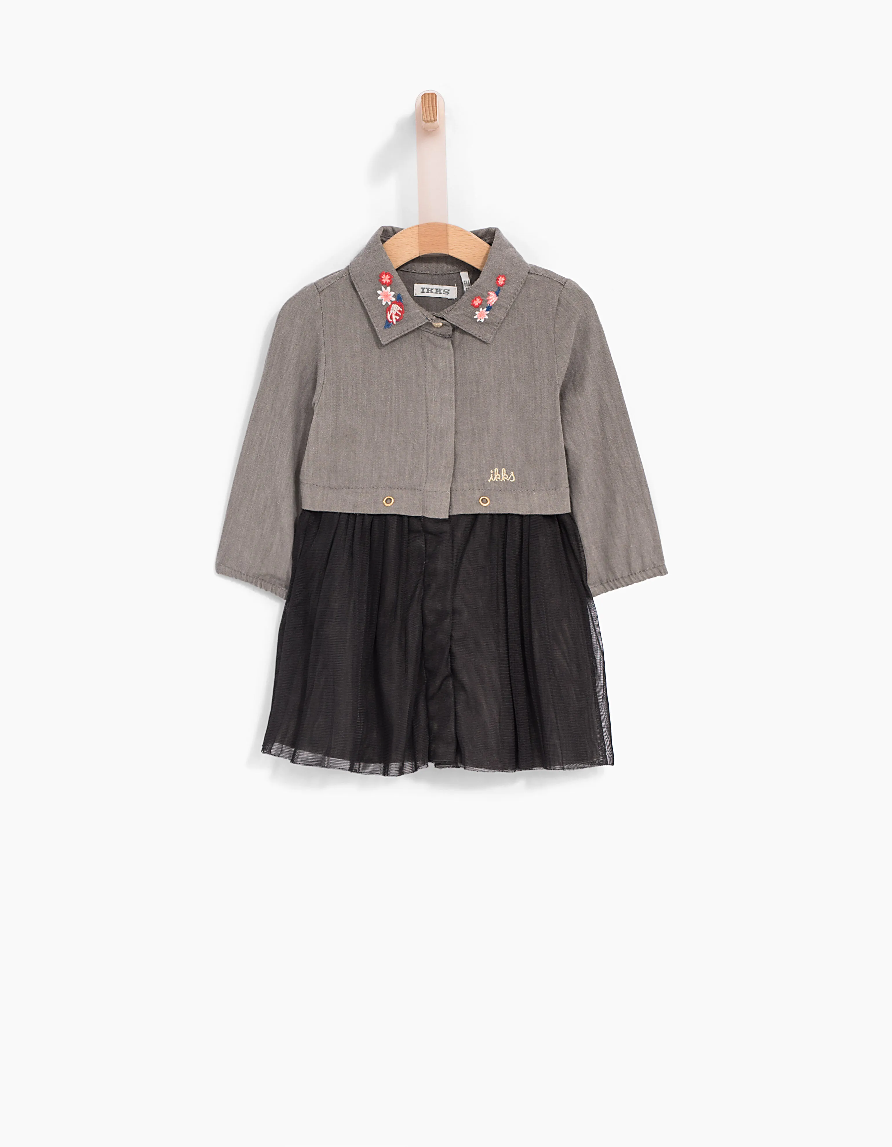 Robe-chemise grise avec tulle bébé fille