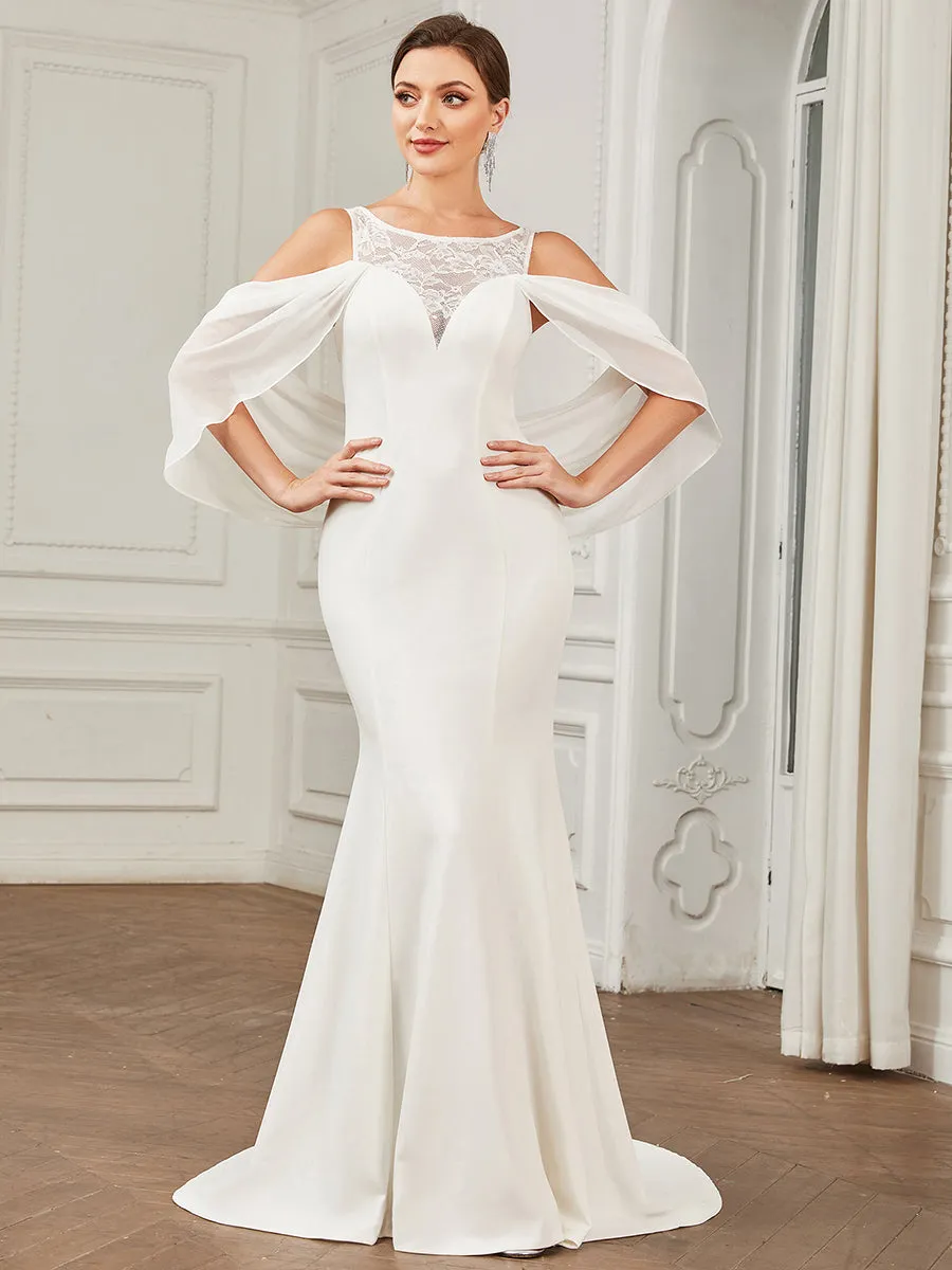 Robe de mariée Mousseline Épaules dénudées Manches drapées Dentelle