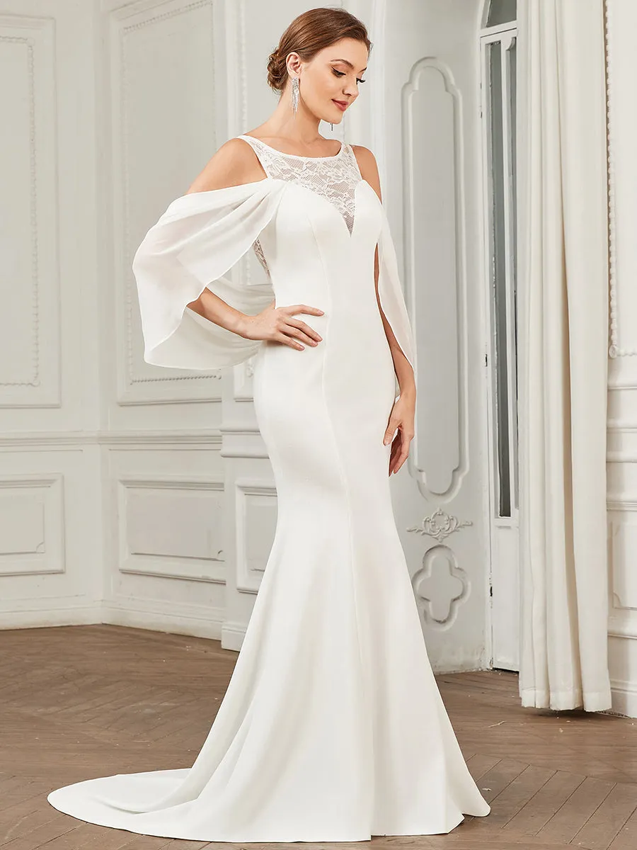 Robe de mariée Mousseline Épaules dénudées Manches drapées Dentelle