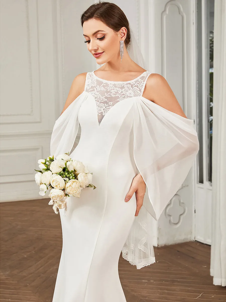 Robe de mariée Mousseline Épaules dénudées Manches drapées Dentelle