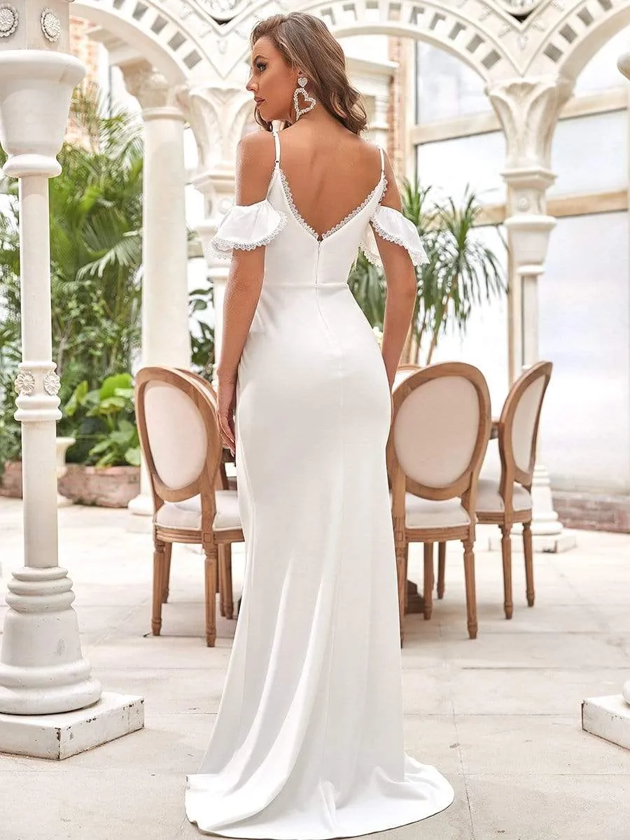 Robe de mariée sirène sexy à col en V et épaules dénudées