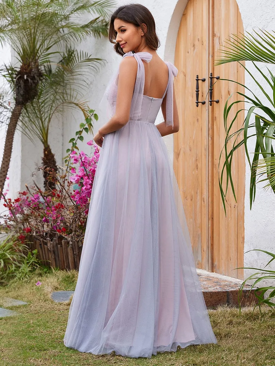 Robe de soirée trapèze frenulum nouée en cœur avec appliques à la taille