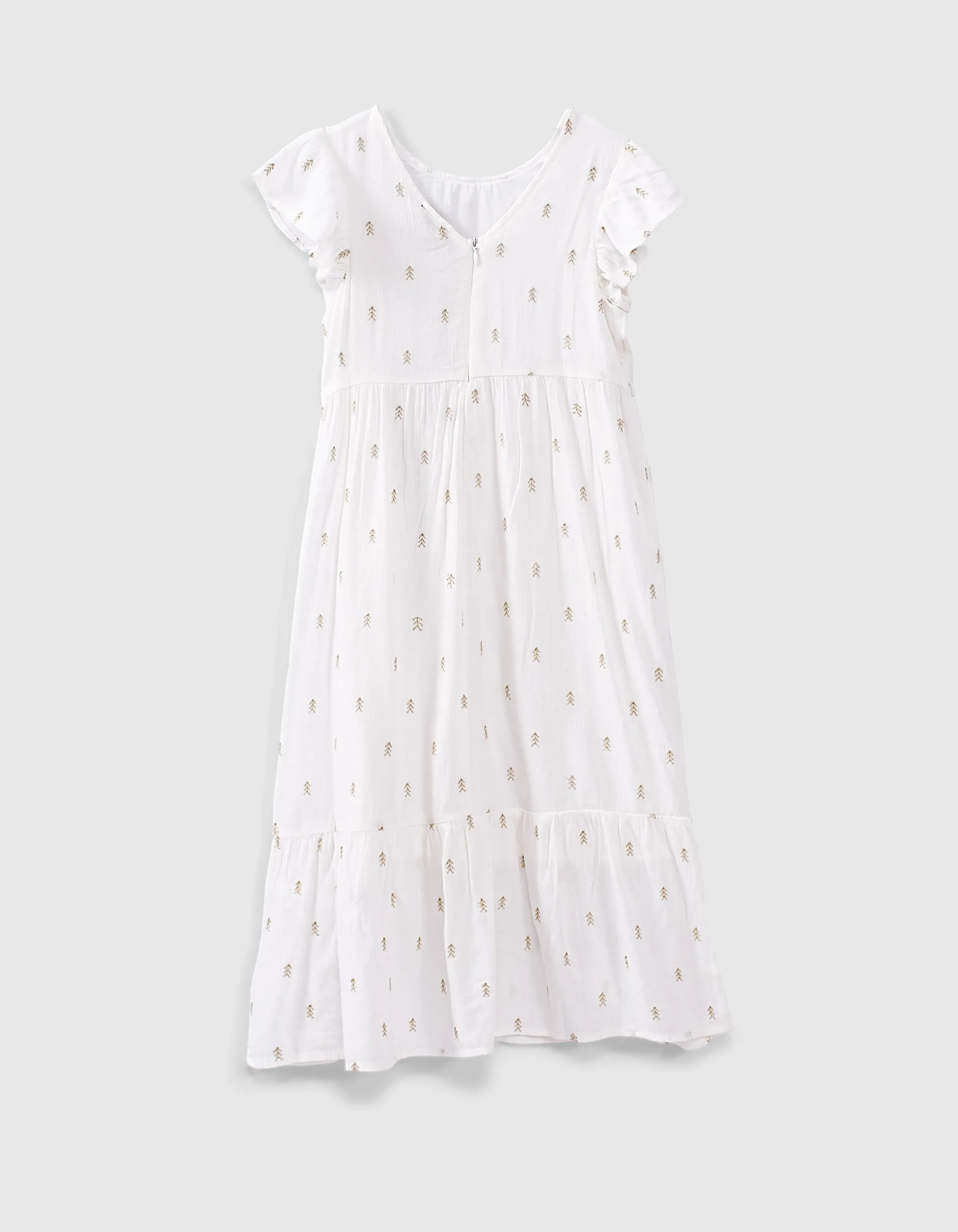 Robe longue blanc cassé brodé fils lurex fille