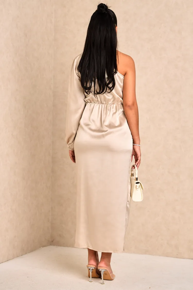 Robe satiné asymétrique beige