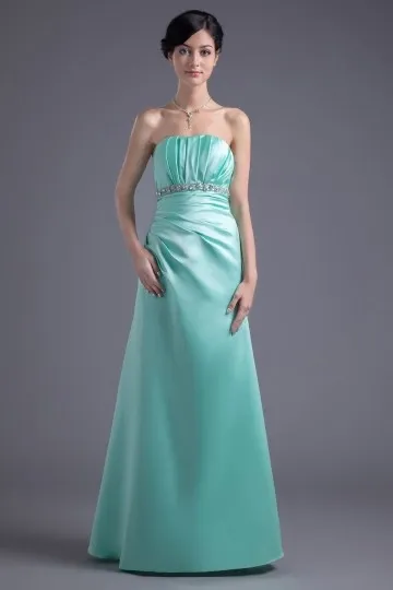 Robe verte pour mariage longue bustier vague ruché à ceinture ornée de strass