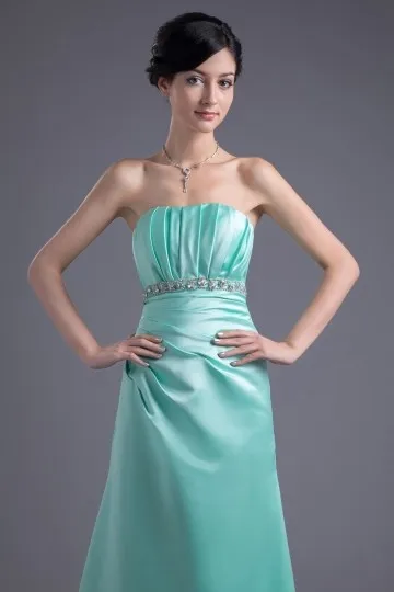 Robe verte pour mariage longue bustier vague ruché à ceinture ornée de strass