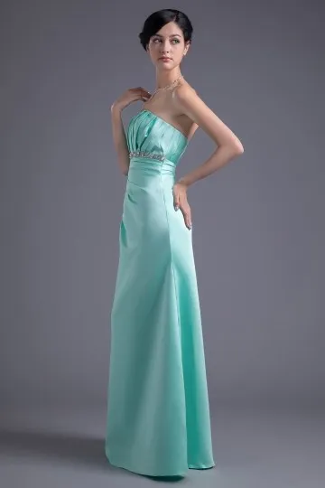 Robe verte pour mariage longue bustier vague ruché à ceinture ornée de strass