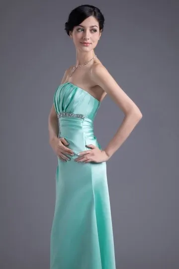 Robe verte pour mariage longue bustier vague ruché à ceinture ornée de strass