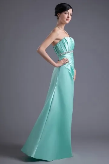 Robe verte pour mariage longue bustier vague ruché à ceinture ornée de strass