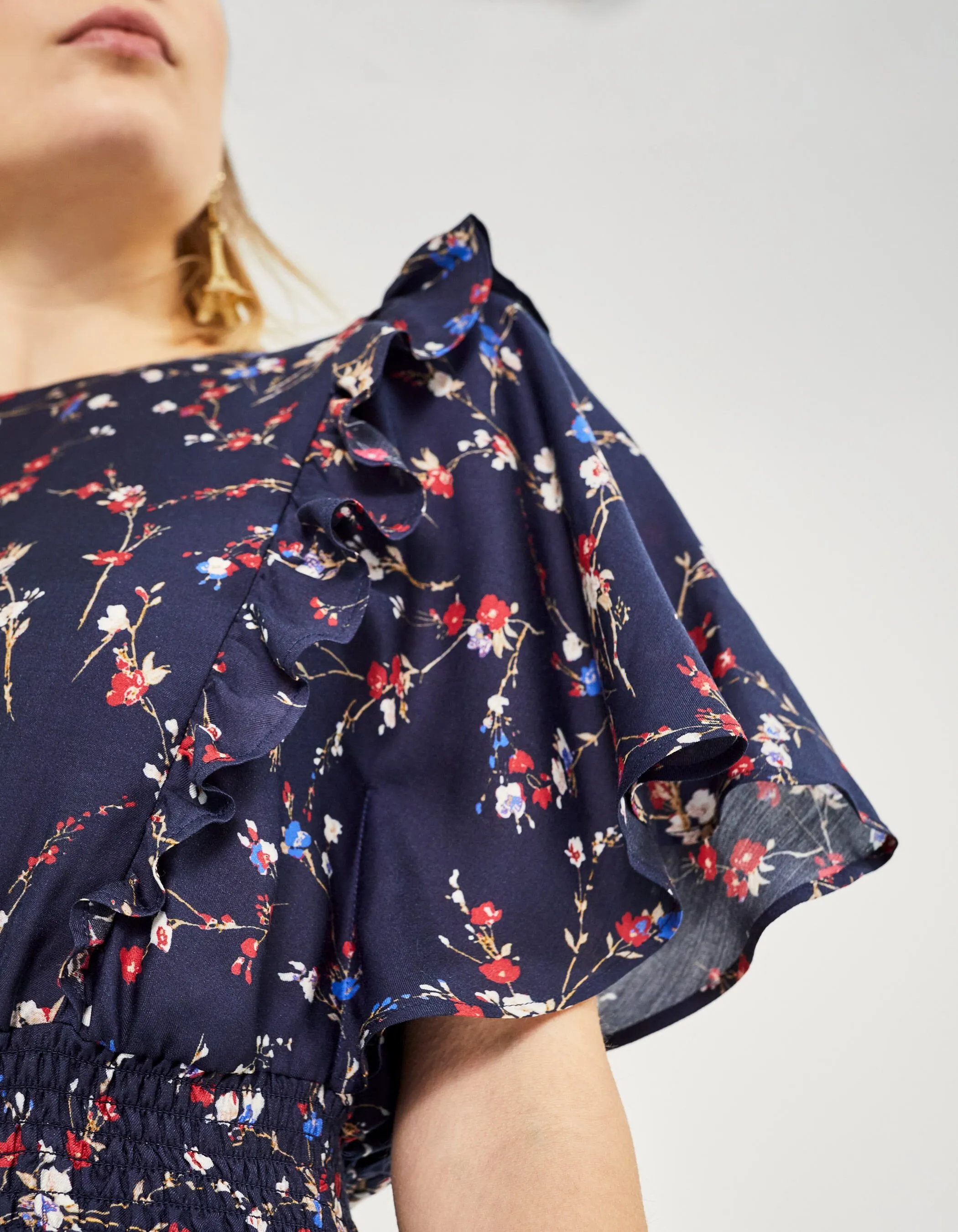 Robe viscose et soie imprimé fleurs de cerisier femme