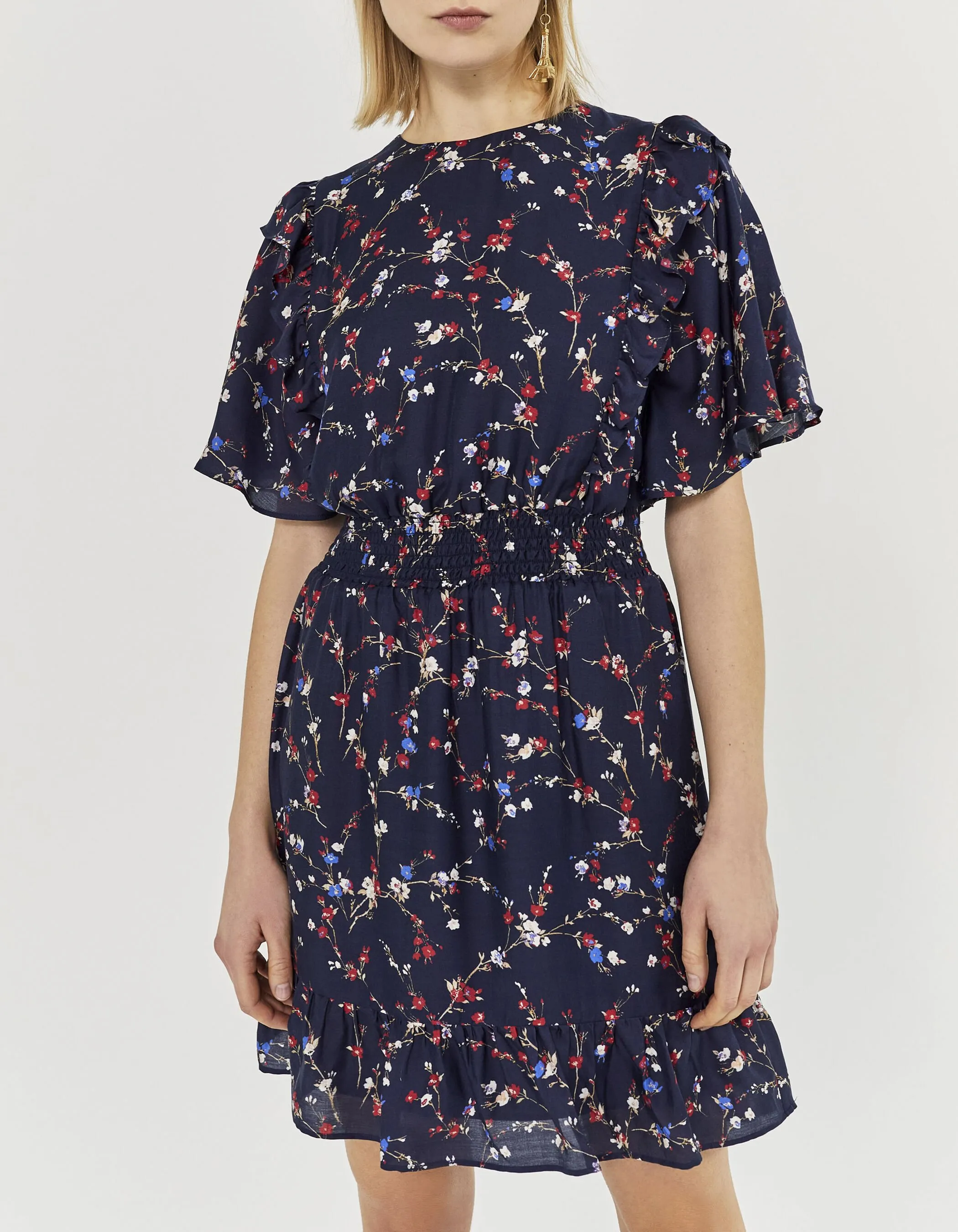 Robe viscose et soie imprimé fleurs de cerisier femme