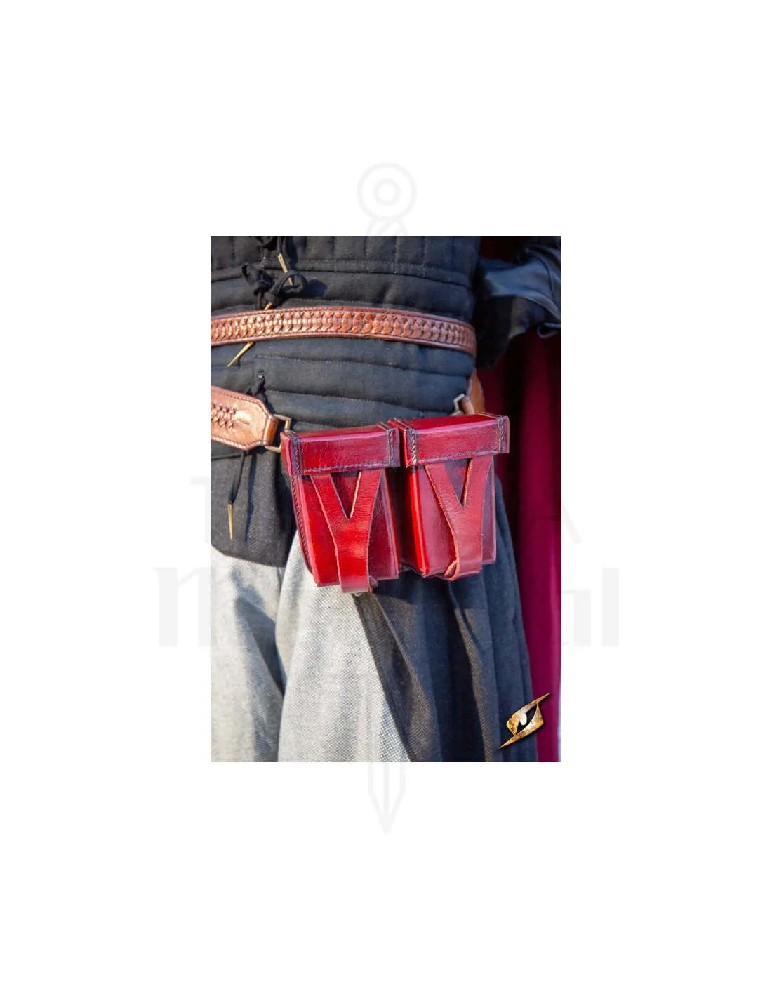 Sac ceinture médiéval en cuir rigide rouge ⚔️ Boutique Épées