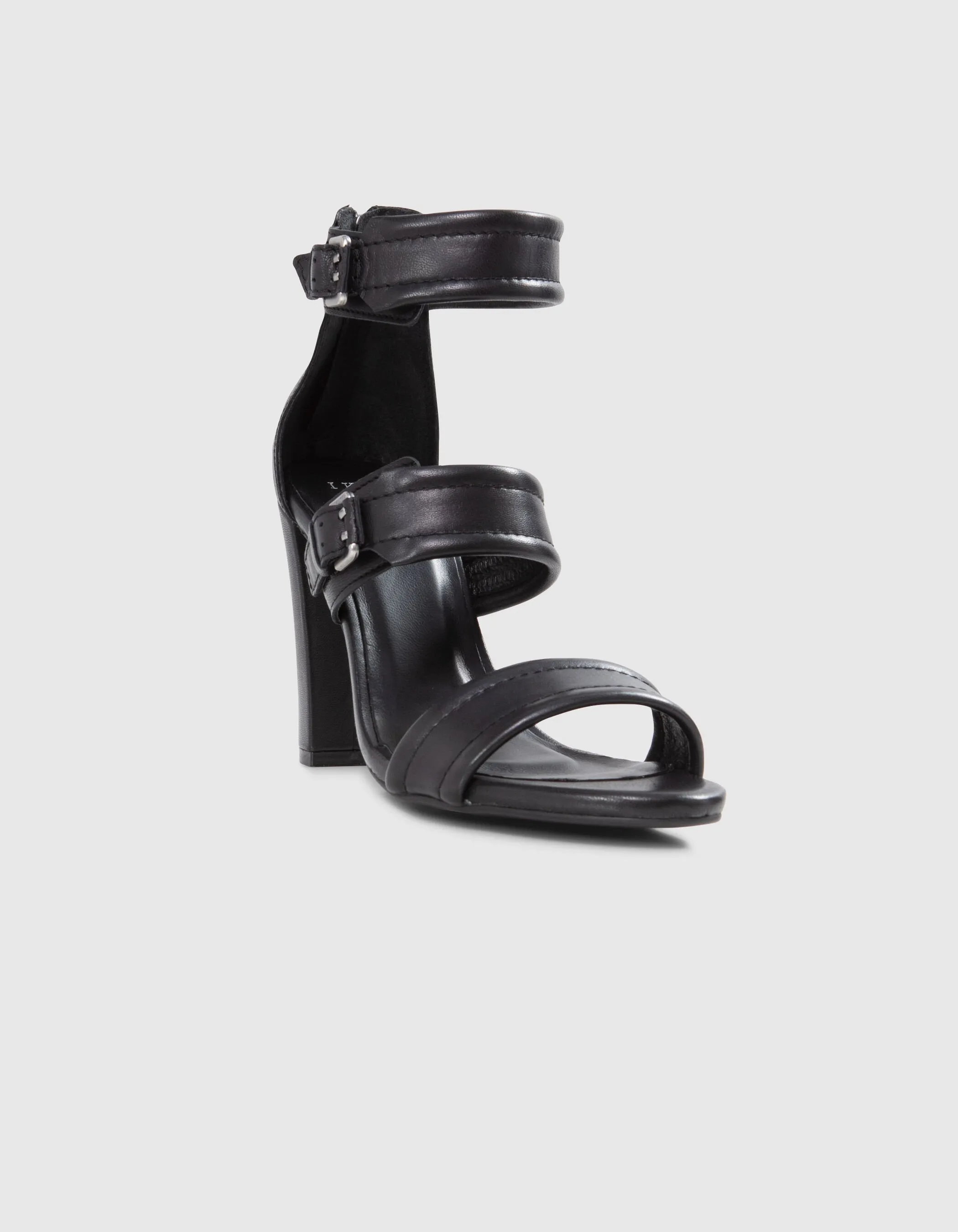 Sandales à talon noires cuir zip talon Femme